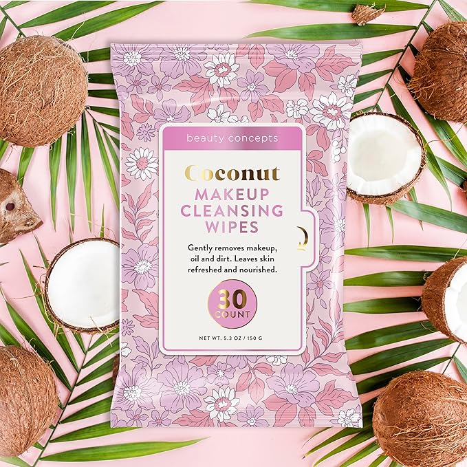 Beauty Concepts Facial Wipe Set - Packs of Face Wipes, Makeup Removing Wipes, Vitamin C, Collagen, Rosehip, & Coconut