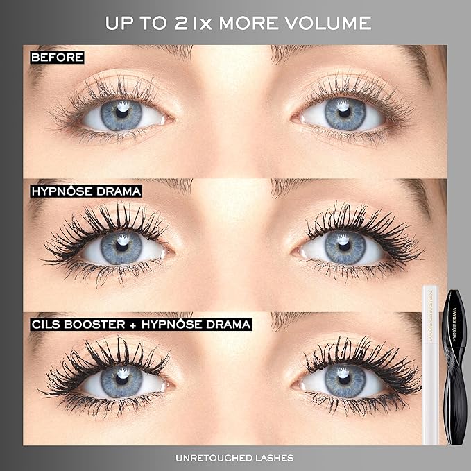 Glam Lashes On-The-Go Travel Size Mascara Gift Set - Cils Booster XL Enhancing Lash Primer 0.13 Fl Oz, Lash Idôle 0.16 Fl Oz, and Hypnôse Drama 0.13 Fl Oz