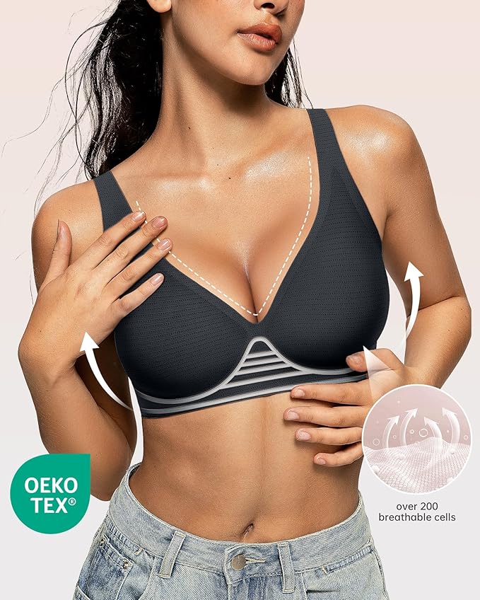 OEAK Womens Deep V Bras Wireless Comfortable Bra Supportive No Underwire Bras Tshirt Push Up Bralettes Plunge Seamless Bra-VivaGrace Women
