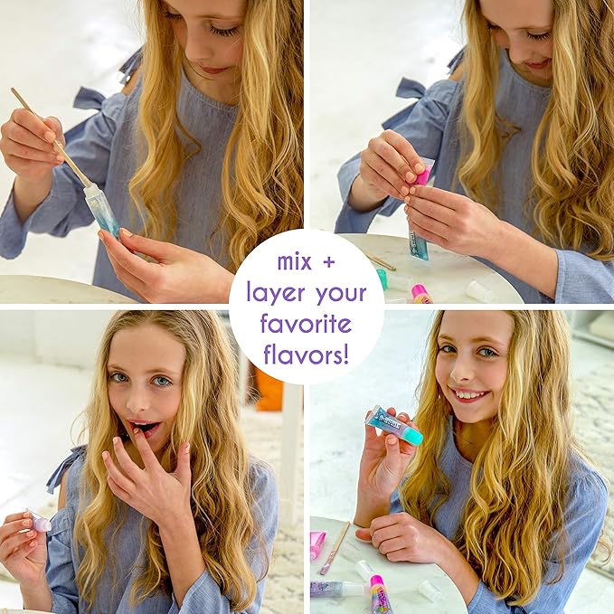 Just My Style Flavor Lab Lip Gloss by Horizon Group USA, DIY 4 Custom Lip Glosses By Mixing Colorful Flavors & Lip Shimmer. Flavors, Shimmer, Lip Gloss Tubes Mixing Stick & Instructions Included-VivaGrace Women
