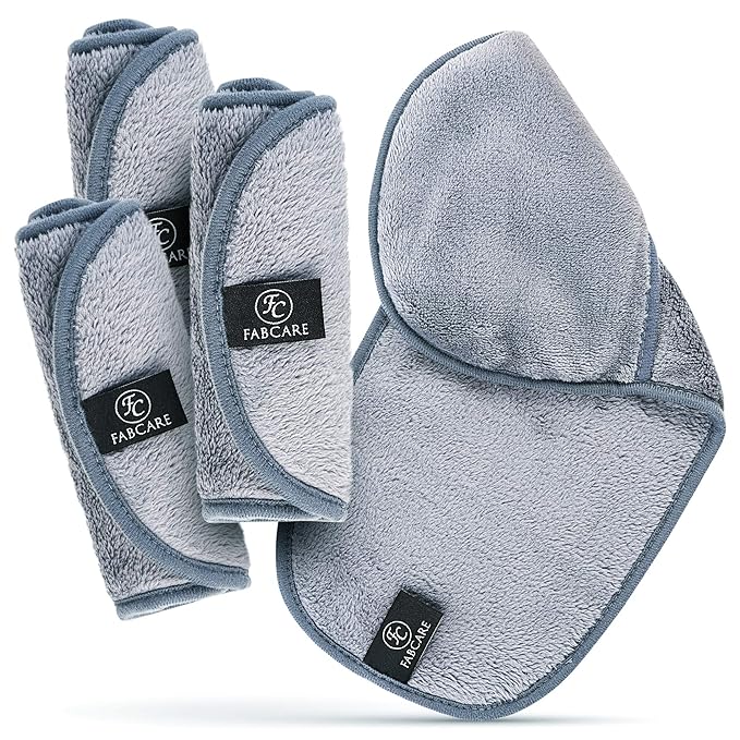 FABCARE Makeup Remover Cloth Microfibre (4 Pieces) - DERMATEST Very Good - Washable up to 95°C - Integrated Removal Glove for Face - Reusable and Washable Microfibre Cloths for Skincare