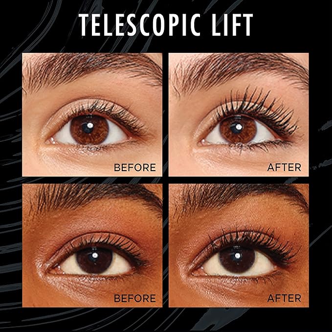 L'Oreal Paris Telescopic Lift Mascara, Lengthening and Volumizing Eye Makeup, Lash Lift with Up to 36HR Wear, Waterproof, Black, 0.33 Fl Oz