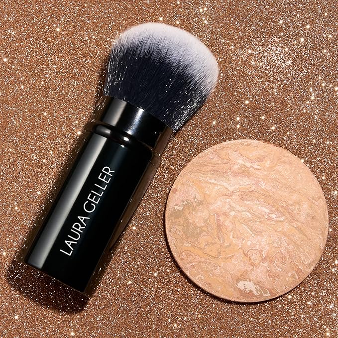 LAURA GELLER NEW YORK Get Glowing Kit (2pc): Baked Balance-n-Glow Illuminating Powder Foundation, Porcelain + Airbrush Kabuki Makeup Brush