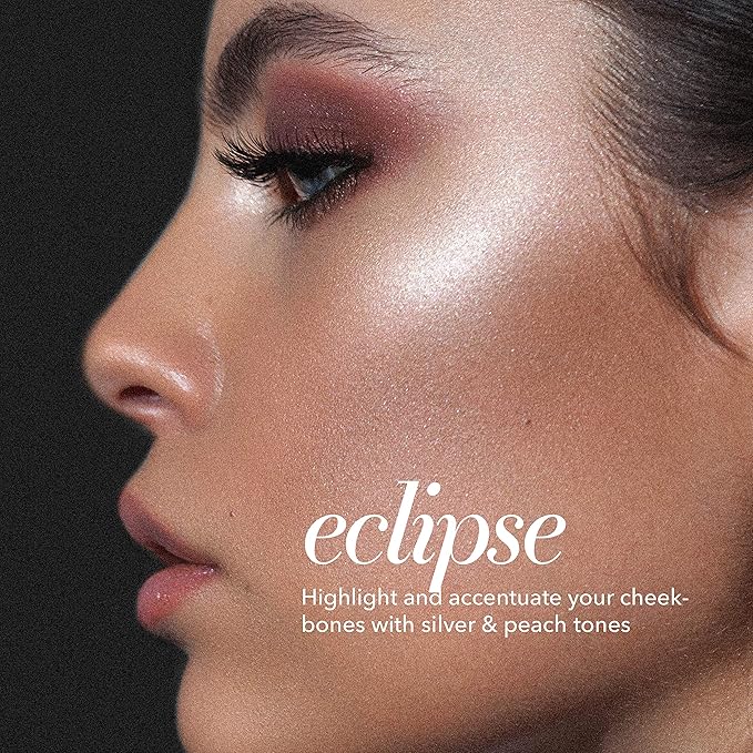 Pippa of London Eclipse Highlighter Palette 381 Make Up for Cheeks and Face with 4 Luxury Highlighters in a Silver Gold Case with Mirror-VivaGrace Women