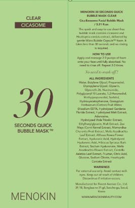 MENOKIN 30 Seconds Quick Bubble Mask [CLEAR] - [Cica] in Micro-bubbles For Soothing & Skin Strengthening, Hydration, Clearer Complexion, Korean Skin Care Essential, 70 Uses, 3.21 fl.oz-VivaGrace Women