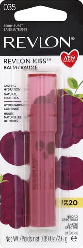 Revlon Lip Balm, Kiss Tinted Lip Balm, Face Makeup with Lasting Hydration, SPF 20, Infused with Natural Fruit Oils, 035 Berry Burst, 0.09 Oz (Pack of 2)-VivaGrace Women