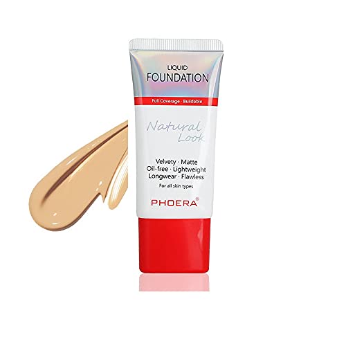 AQUAPURITY PHOERA Full Coverage Foundation New Formula Waterproof Long Lasting Oil Free Velvet Matte Liquid Foundation for Oily Skin Flawless Makeup Base Cream Concealer (104A Natural Beige)-VivaGrace Women