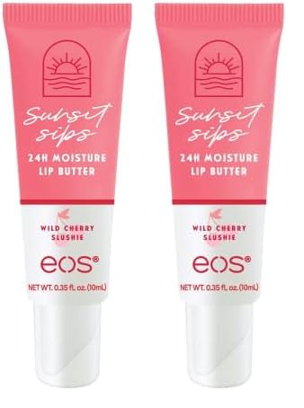 eos Sunset Sips Lip Butter Tube- Wild Cherry Slushie, 24-Hour Moisture, Overnight Lip Mask, Lip Care Products, 0.35 fl oz (Pack of 2)-VivaGrace Women