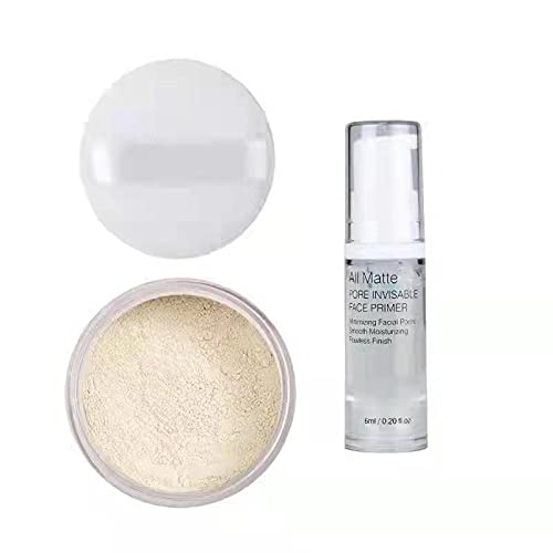 PHOERA Setting Powder and PHOERA Face Primer Makeup, Control Oil Brighten Skin Color Cover Blemish Whitening Face Setting Loose Powder（2 Pcs） (01 Translucent +makeup primer)-VivaGrace Women