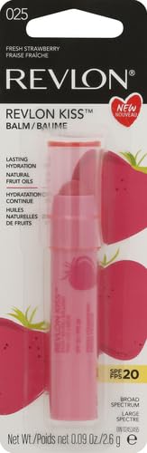 Revlon Lip Balm, Kiss Tinted Lip Balm, Face Makeup with Lasting Hydration, SPF 20, Infused with Natural Fruit Oils, 025 Fresh Strawberry, 0.09 Oz (Pack of 2)-VivaGrace Women