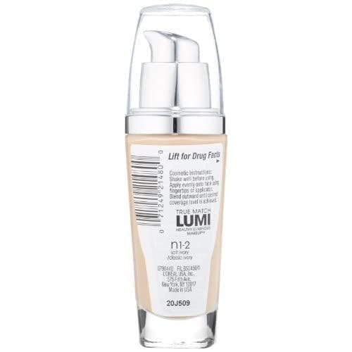 L'Oreal Paris True Match Lumi Healthy Luminous Makeup, N1-2 Soft Ivory Classic Ivory , 1 fl; oz.-VivaGrace Women