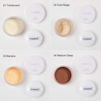 PHOERA Setting Powder Controls Oil,Setting Powder Makeup Light,Loose Powder Makeup Coverage,Loose Setting Powder Mini,0.17oz (03#BANANA)-VivaGrace Women