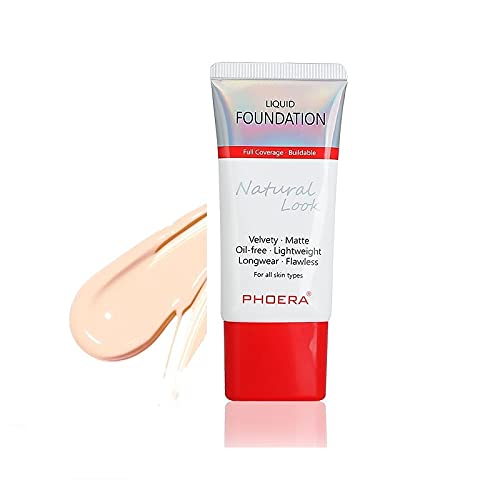 AQUAPURITY PHOERA Full Coverage Foundation New Formula Waterproof Long Lasting Oil Free Velvet Matte Liquid Foundation for Oily Skin Flawless Makeup Base Cream Concealer (101 Porcelain)-VivaGrace Women