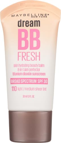 Maybelline Dream Fresh Skin Hydrating BB cream, 8-in-1 Skin Perfecting Beauty Balm with Broad Spectrum SPF 30, Sheer Tint Coverage, Oil-Free, Light/Medium, 1 Fl Oz-VivaGrace Women