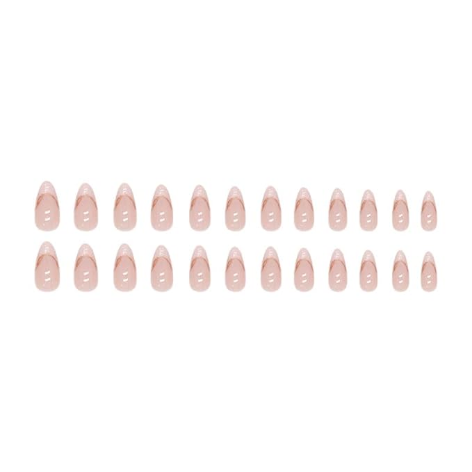 French Press On Nails medium Almond 24 Pcs, Gold Tip Designer Reusable Acrylic Fake Nails with Glue, Glossy Soft Gel Nails Wedding and Party, Stick On Glue On Nails, Nial for Women Gift