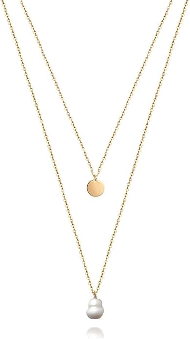 Long Layered Necklace Delicate Coin Pearl Pendant Necklace Gold Chain Jewelry for Women-VivaGrace Women