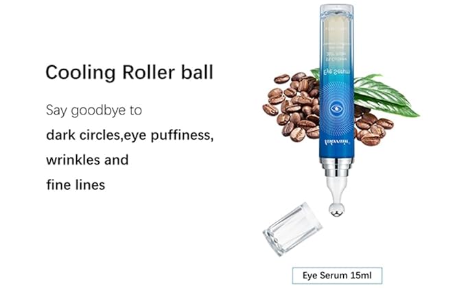 5% Caffeine Eye Serum, Under Eye Roller Cream for Dark Circles and Puffiness with 360°Massage Ball Reduce Wrinkles and Fine Lines，Bags Under Eyes，15ML-VivaGrace Women