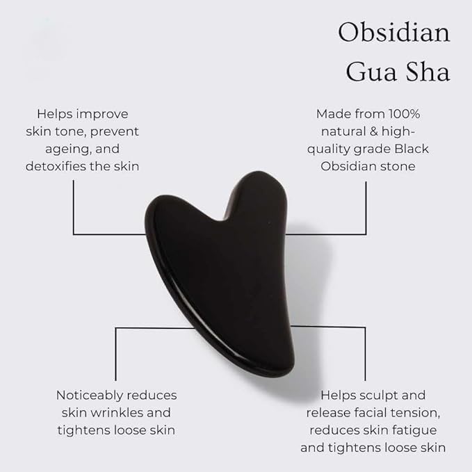 Yssarea Obsidian Roller and Gua Sha - Face Roller | 100% Natural Obsidian Stone Set | Dual Sided Face Massager | Reduces Signs of Aging, Black-VivaGrace Women
