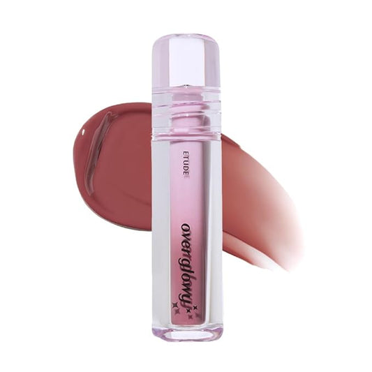 ETUDE Over Glowy Lip Stain Tint Buddy Beige, 0.1 oz (3 g), Lip Tint, Lipstick, Glossy Finish, Highly Moisturizing, Melotint, Plush, Glossy, Volume, Vegan Certified-VivaGrace Women