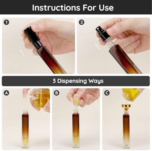 Segbeauty Travel Perfume Bottle, 10pcs 10ML Empty Refillable Glass Perfume Atomizer, 0.34oz Portable Cologne Dispenser Spray Bottle Travel Size Sample Bottles Sprayer Perfume Making Kit Gradient Amber-VivaGrace Women