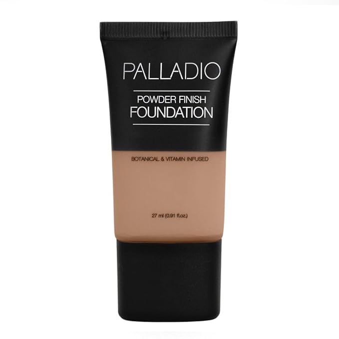 Palladio Powder Finish Liquid Foundation, Natural Matte Appearance, Reduces Fine Lines, Covers Large Pores, Hides Imperfections, All Day Wear, Sheer to Medium Coverage, Caramel-VivaGrace Women