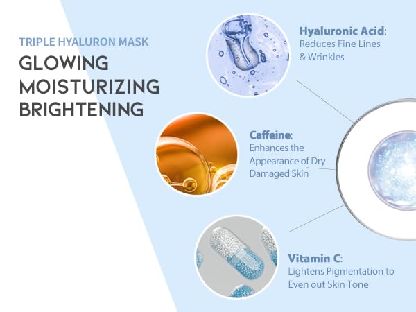 #OOTD Triple Hyaluron Hydrating Mask for Dry and Sensitive Skin, Anti Aging, Tightening and Moisturizing, Korean Vegan Beauty, Hyaluronic Acid, Caffeine, Vitamin C 10EA-VivaGrace Women