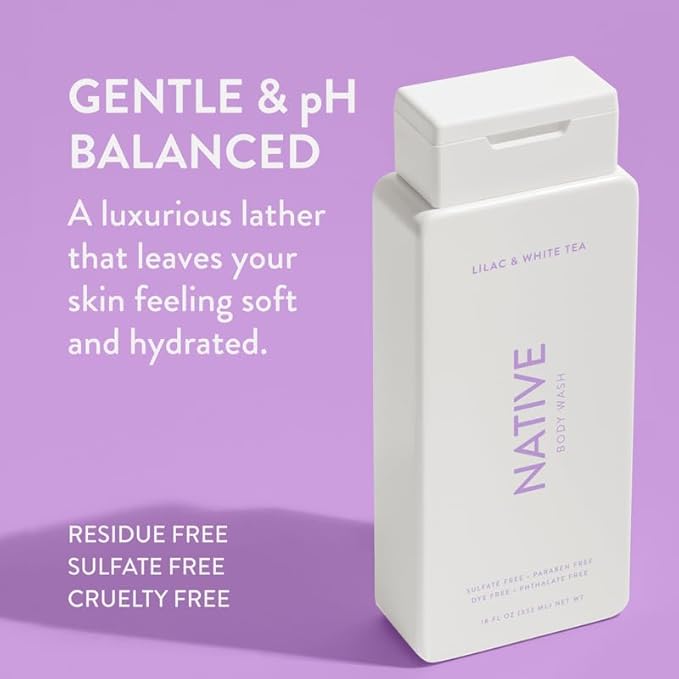 Native Body Wash Contains Naturally Derived Ingredients | For Women & Men, Sulfate, Paraben, & Dye Free Leaving Skin Soft and Hydrating | Lilac & White Tea 18 oz - 2 Pk-VivaGrace Women