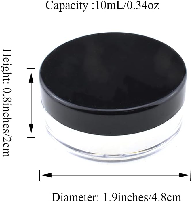 HAHIYO 4pcs 10ml/0.34oz Plastic Empty Travel Compact Case Makeup Cosmetic Jar Refillable Powder Box No Leak Holder with Common Sifter and Black Screw Lid-VivaGrace Women