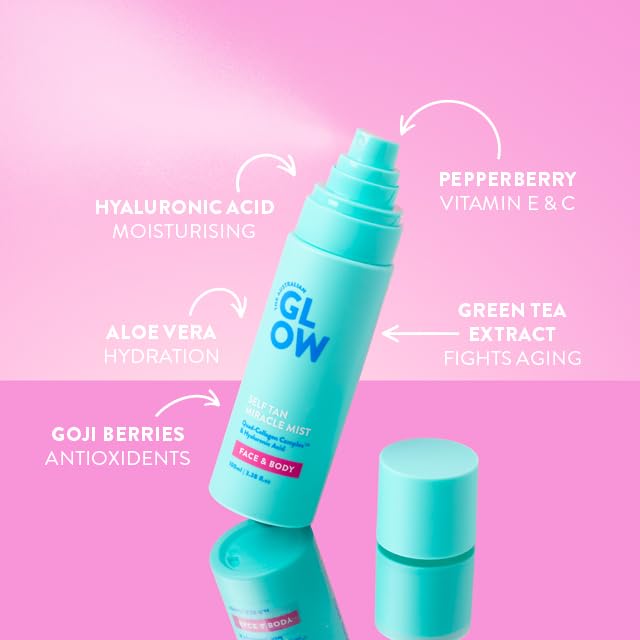 Australian Glow Miracle Mist, Self Tanner for Face & Body w/Quad-Collagen Complex & Hyaluronic Acid, 3.38 fl. oz / 100ml-VivaGrace Women