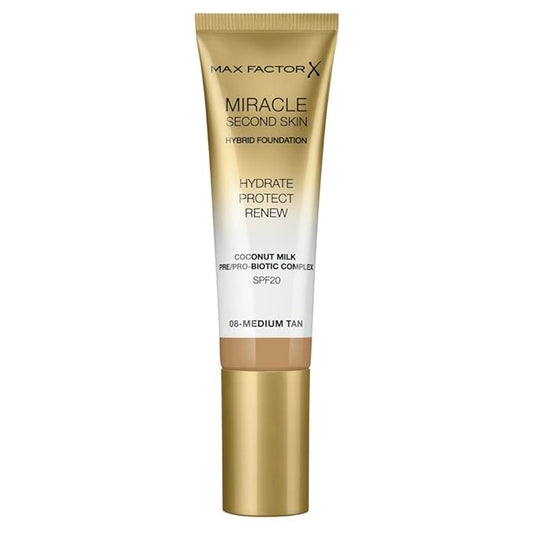 Max Factor Miracle Second Skin Foundation SPF 20-08 Medium Tan Foundation Women 1.01 oz-VivaGrace Women