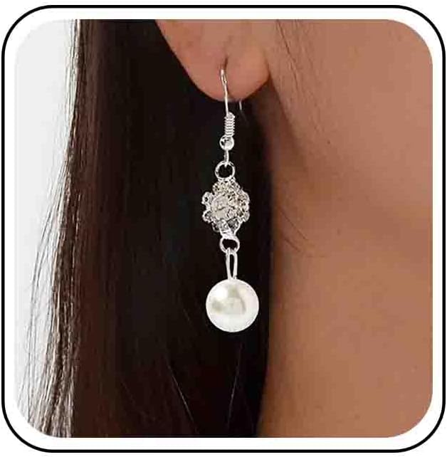 Vintage Rhinestone Pearl Drop Earrings Crystal Flower Dangle Earrings Silver Pearl Earring Cz Flower Hook Earrings Jewelry for Women-VivaGrace Women