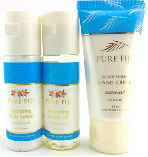 Pure Fiji Nourishing Trio, Ideal Spa Bath Gift Set for Women - Travel Kit - Includes Exotic Body Oil , Hydrating Body Lotion For Women and Nourishing Hand Cream, Coconut Scent-VivaGrace Women
