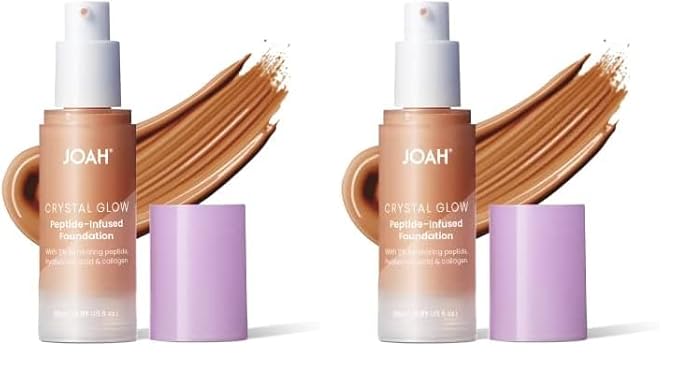 JOAH Crystal Glow Peptide-Infused Foundation, 2-in-1 Multitasking Korean Makeup with Blurring Face Primer, Luminizer, Hydration & Skin Defense for a Flawless Finish, 1.01 Oz, Tan Neutral (Pack of 2)-VivaGrace Women