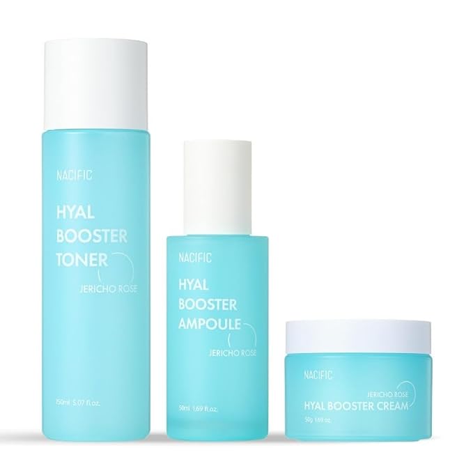 NACIFIC Hyal Booster Hydrating Set Toner 150ml 5.07fl.oz, Ampoule 50ml 1.69fl.oz, Cream 50ml 1.69fl.oz Hyaluronic Acid hydration and calming, ph5.5, Sensitive Skin-VivaGrace Women