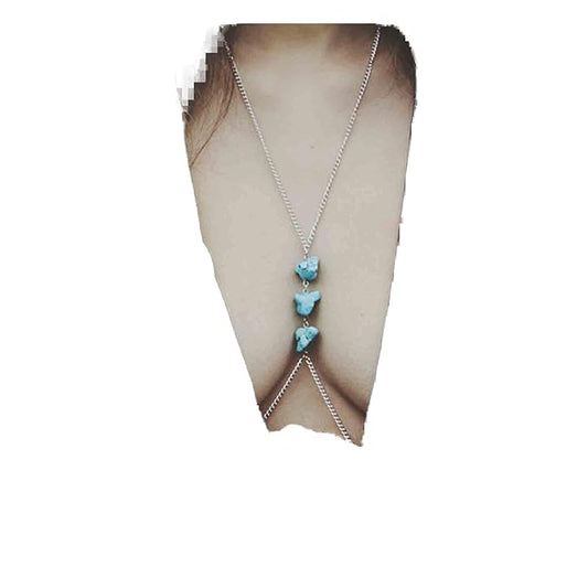 Boho Turquoise Bra Slave Chain Silver Bikini Bra Chain Sexy Harness Bra Necklace Summer Beach Body Chain Jewelry for Women and Girls-VivaGrace Women