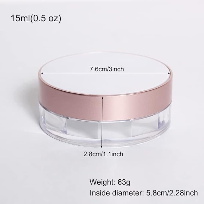 AKOAK Capacity 15ml(0.5 oz) No Leaks Empty Reusable Plastic Loose Powder Compact Container DIY Makeup Powder Case with Sponge Powder Puff, Elasticated Net Sifter and Threaded Screw Lid (White)-VivaGrace Women