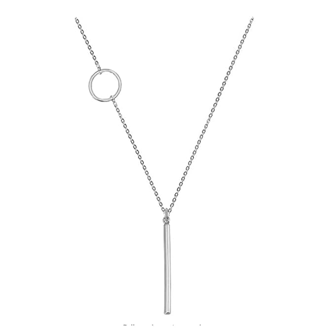 Vertical Bar Circle Necklace Silver Circle Pendant Necklace Boho Long Necklaces Chain Minimalist Geometric Ring Necklace Jewelry for Women and Girls-VivaGrace Women
