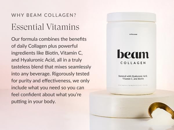 Beam Collagen Powder, Collagen for Women, Collagen with Hyaluronic Acid, Collagen Peptides Type 1 and 3, with Biotin, Grass Fed Bovine, Third-Party Tested, Best for Coffee, Vitamin C, 60 Servings-VivaGrace Women
