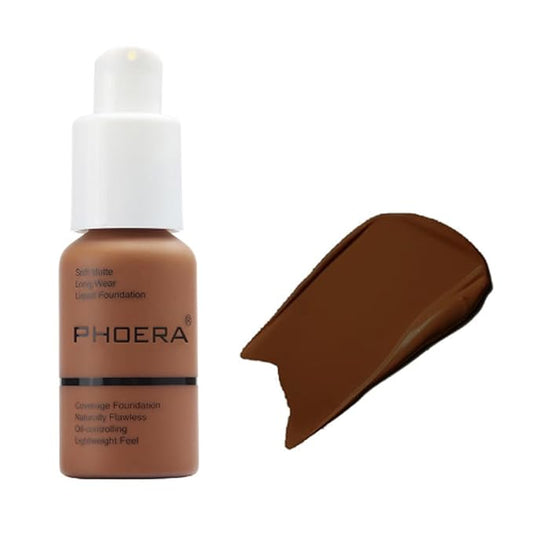 2Pcs Liquid Foundation Full Coverage 24HR Matte Oil Control Concealer 30ml (Nude & Buff Beige) with Kabuki Foundation Brush Flat Top (1pcs-110)-VivaGrace Women