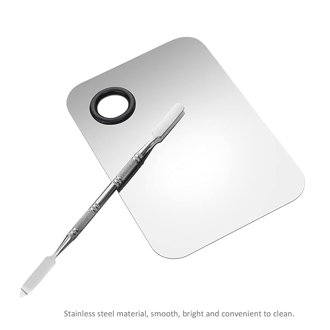 Makeup Palette, Stainless Steel Cosmetic Makeup Palette Professional Cosmetic Mixing Makeup Palette with Spatula Tool 6x4-VivaGrace Women