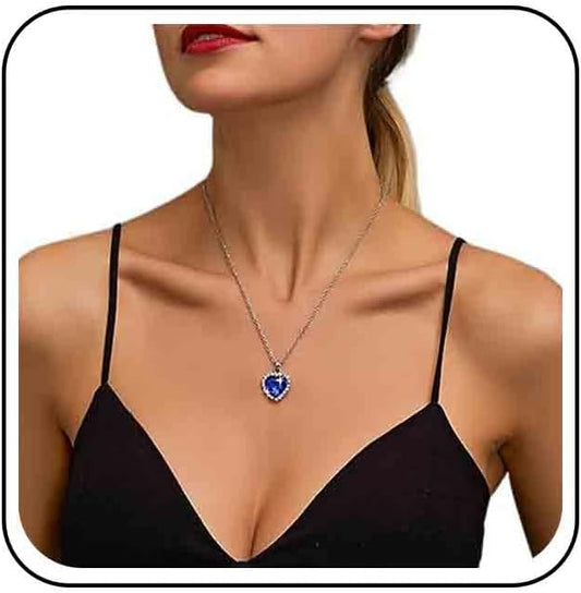 Vintage Crystal Sapphire Necklace Rhinestone Heart Sapphire Pendant Necklace Blue Sapphire Choker Necklace Silver Cz Heart Necklace Jewelry for Women-VivaGrace Women