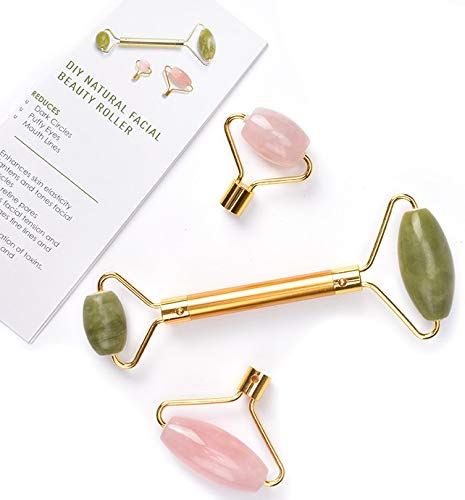 Jade Rose Quartz Roller Kit with 3 Changeable Heads | Face Facial Roller-VivaGrace Women