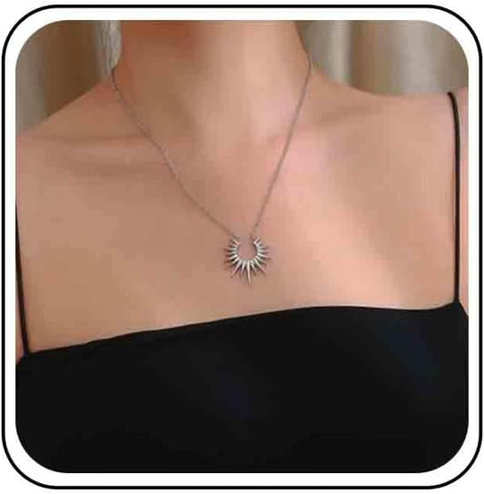 Vintage Sunburst Pendent Necklace Hollow Sunburst Necklace Moonstone Gold Sun Choker Necklace Open Sunburst Necklace Jewelry for Women (Gold)-VivaGrace Women