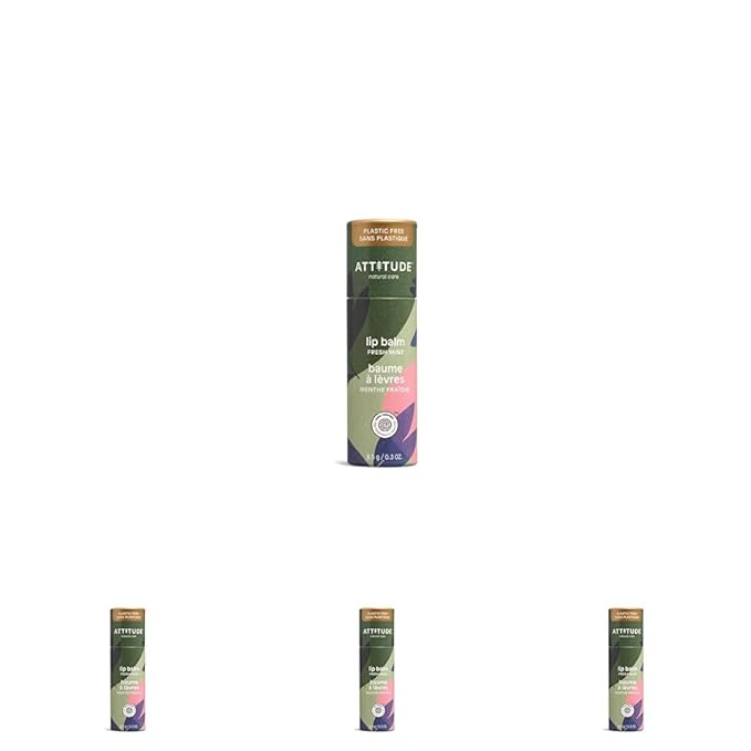 ATTITUDE Plastic-free Lip Balm, EWG Verified Plant- and Mineral-Based Ingredients, Vegan and Cruelty-free Personal Care Products, Mint, 0.3 Oz (Pack of 4)-VivaGrace Women