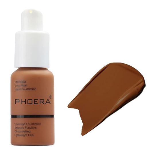 2Pcs Liquid Foundation Full Coverage 24HR Matte Oil Control Concealer 30ml (Nude & Buff Beige) with Kabuki Foundation Brush Flat Top (1pcs-109)-VivaGrace Women