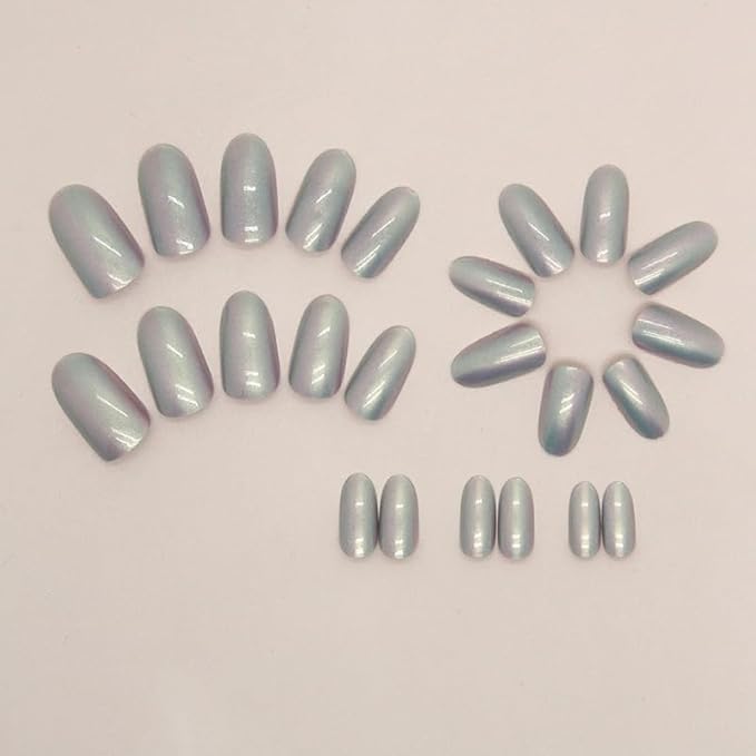 Chameleon Press On Nails Short Ovale 24 Pcs, Glitter Designer Reusable Acrylic Fake Nails with Glue, Glossy Soft Gel Nails Wedding and Party, Stick On Glue On Nails, Nial for Women Gift