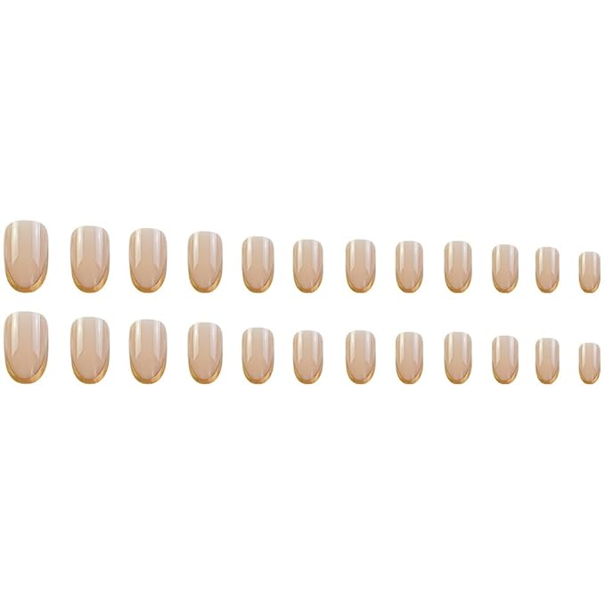 French Tip Press On Nails Short Ovale 24 Pcs, Gold Tip Designer Reusable Acrylic Fake Nails with Glue On Nails, Glossy Soft Gel Nails Wedding and Party, Stick On Nails for Women Gift