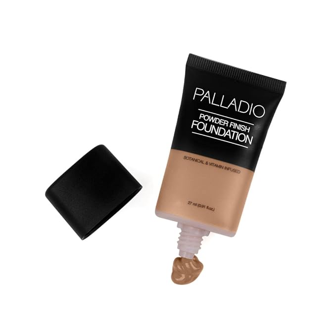 Palladio Powder Finish Liquid Foundation, Natural Matte Appearance, Reduces Fine Lines, Covers Large Pores, Hides Imperfections, All Day Wear, Sheer to Medium Coverage, Caramel-VivaGrace Women