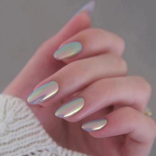 Chameleon Press On Nails Short Ovale 24 Pcs, Glitter Designer Reusable Acrylic Fake Nails with Glue, Glossy Soft Gel Nails Wedding and Party, Stick On Glue On Nails, Nial for Women Gift