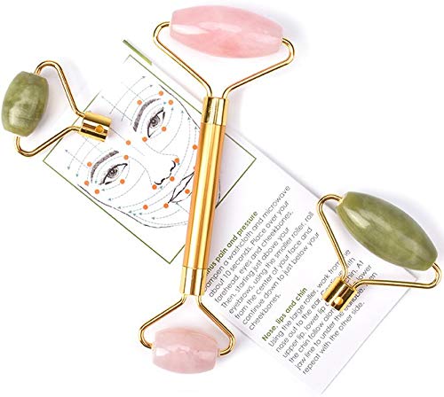 Jade Rose Quartz Roller Kit with 3 Changeable Heads | Face Facial Roller-VivaGrace Women